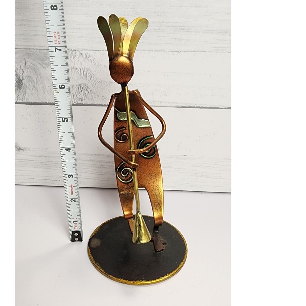 Kokopelli Metal Art Figurine Southwest Flute Player Bronze Copper Tone 7.5 Inch